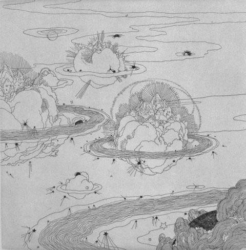 Wenzel Hablik: „Schaffende Kräfte, Blatt2“, 1909; (aus dem 20-blättrigen Radierzyklus „Schaffende Kräfte); © Wenzel-Hablik-Stiftung, Itzehoe