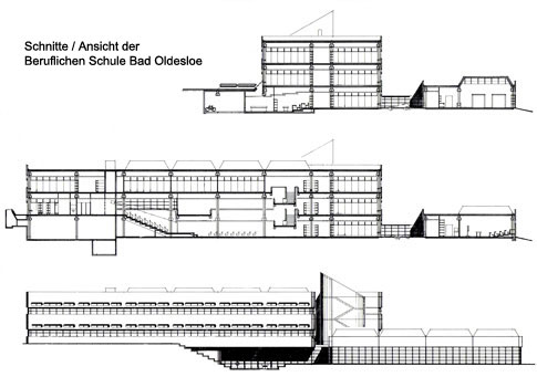 Schnitte/Ansicht der Beruflichen Schule Bad Oldesloe; Quelle: Kreis Stormarn - Fachbereich Bau