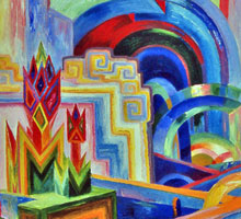 Wenzel Hablik: Große bunte utopische Bauten, Öl auf Leinwand, 1922