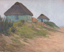 Hermine Overbeck-Rohte: Liegehallen auf Föhr, Öl/Karton, 1910/11