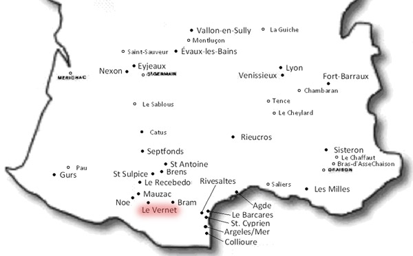 Lagerkarte von Südfrankreich
