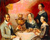 Familienporträt in Russland (1844) mit dem Samowar
