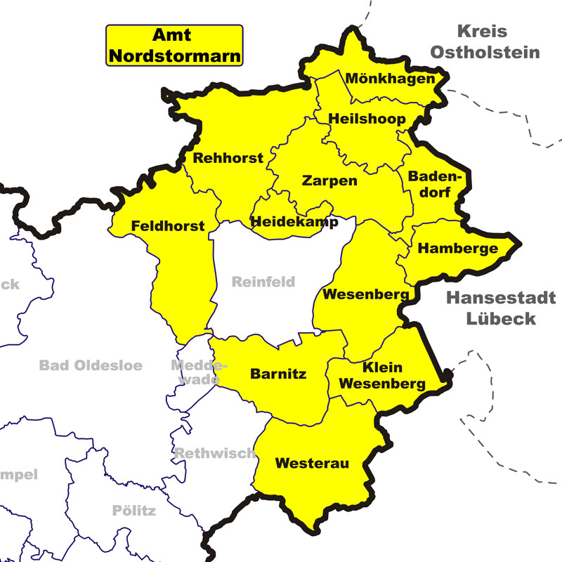 Karte Amt Nordstormarn - Anklicken öffnet Kreiskarte