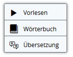 Funktionsmenü Übersetzen und Wörterbuch